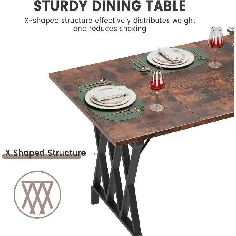 Tavolo da pranzo per 6 persone, tavolo da pranzo rettangolare da 180 cm con gambe in metallo a X e piano in legno, tavolo da cucina per 6-8 persone