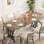 Tavolo da pranzo per 6 persone, tavolo da pranzo rettangolare da 180 cm con gambe in metallo a X e piano in legno, tavolo da cucina per 6-8 persone
