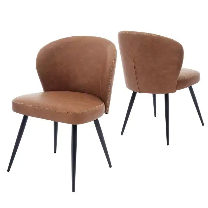 Set di due sedie da pranzo, sedie da cucina di metà secolo con schienali imbottiti, cuciture e gambe in metallo, beige