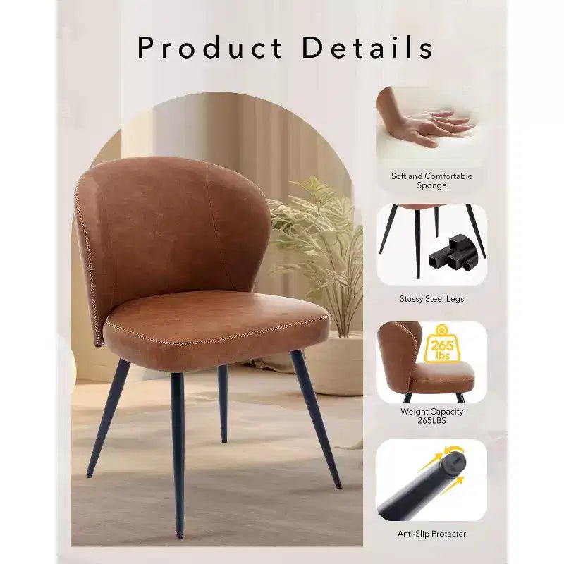 Set di due sedie da pranzo, sedie da cucina di metà secolo con schienali imbottiti, cuciture e gambe in metallo, beige