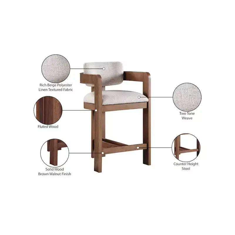 Meridian Furniture, Sgabello Sacha in tessuto testurizzato effetto lino
