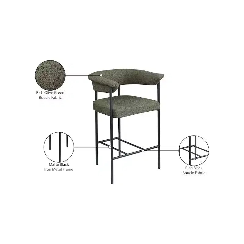 Meridian Furniture, Sgabello da bancone Malin in tessuto Bouclé, set da 2