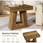 Lantine 24 Tavolino in legno per soggiorno, tavolino a 2 ripiani con base trapezoidale, comodino piccolo stile farmhouse per camera da letto
