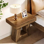 Lantine 24 Tavolino in legno per soggiorno, tavolino a 2 ripiani con base trapezoidale, comodino piccolo stile farmhouse per camera da letto