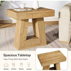 Lantine 24 Tavolino in legno per soggiorno, tavolino a 2 ripiani con base trapezoidale, comodino piccolo stile farmhouse per camera da letto