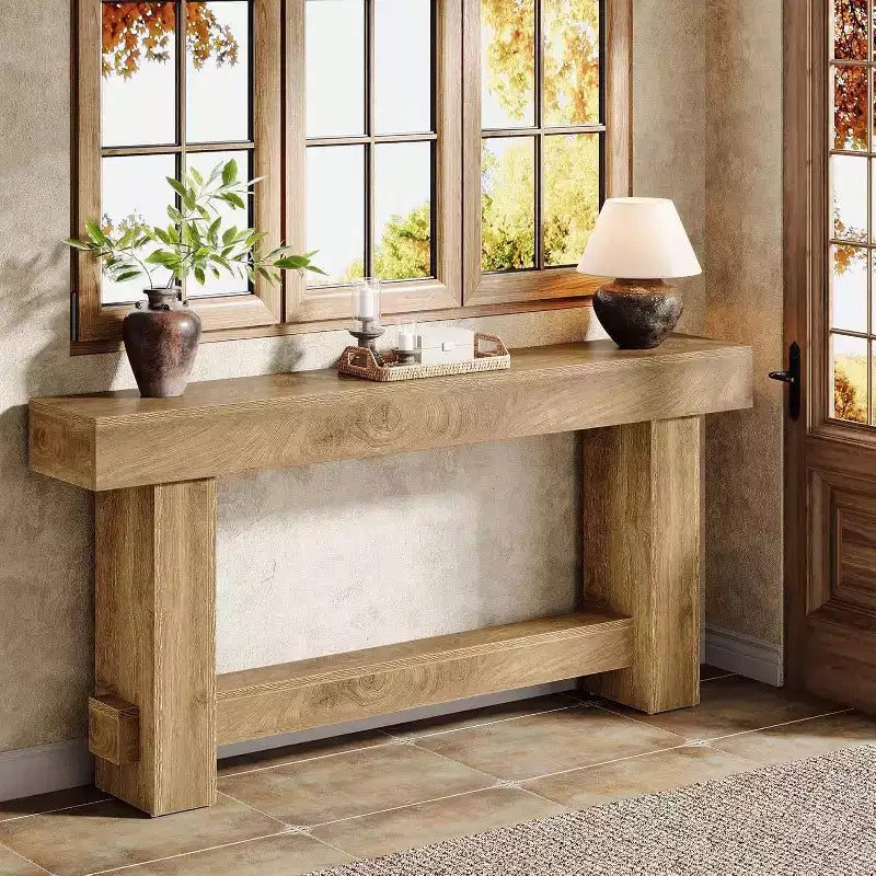 Lantine 70.9 Consolle da ingresso, tavolo da divano in legno stile rustico da mettere dietro il divano, tavolino da ingresso con gambe spesse per corridoio, soggiorno