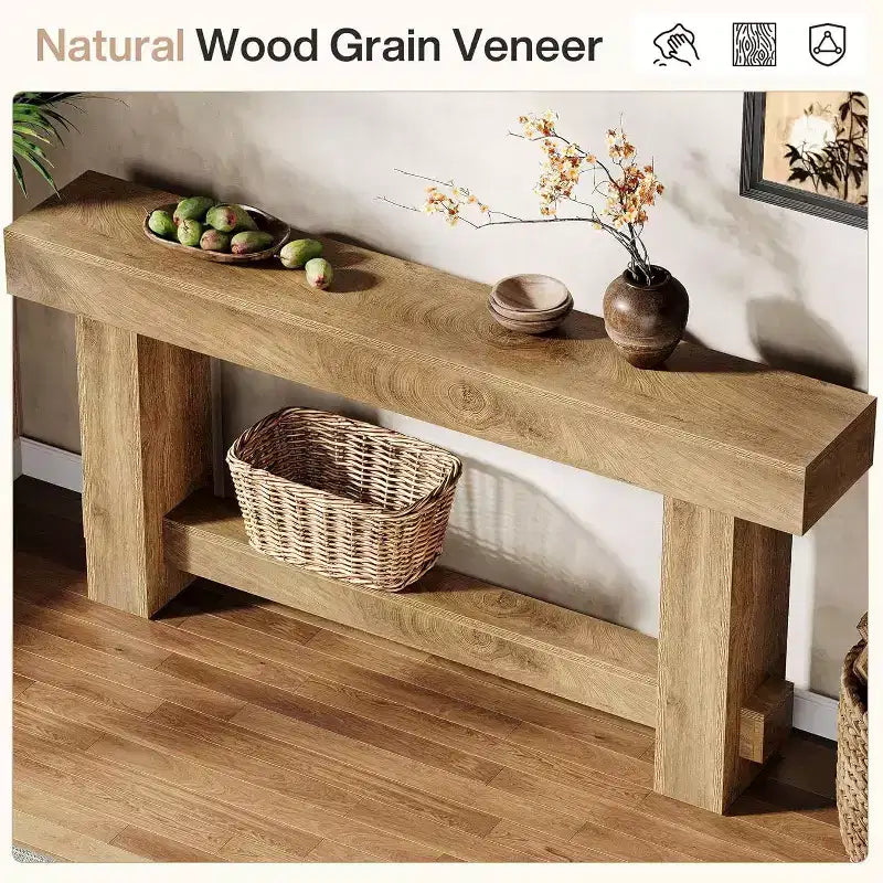 Lantine 70.9 Consolle da ingresso, tavolo da divano in legno stile rustico da mettere dietro il divano, tavolino da ingresso con gambe spesse per corridoio, soggiorno