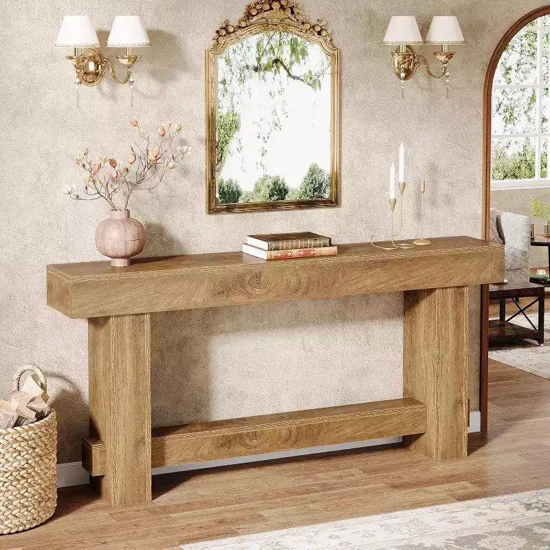 Lantine 70.9 Consolle da ingresso, tavolo da divano in legno stile rustico da mettere dietro il divano, tavolino da ingresso con gambe spesse per corridoio, soggiorno