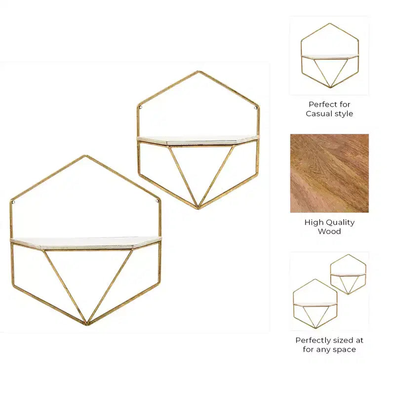 Mobile portaoggetti sospeso in metallo e legno con design rustico casual – Mensole geometriche da parete – Espositore sospeso per casa e ufficio – Set da 2, 20, 16