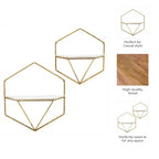 Mobile portaoggetti sospeso in metallo e legno con design rustico casual – Mensole geometriche da parete – Espositore sospeso per casa e ufficio – Set da 2, 20, 16