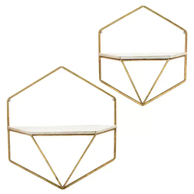 Mobile portaoggetti sospeso in metallo e legno con design rustico casual – Mensole geometriche da parete – Espositore sospeso per casa e ufficio – Set da 2, 20, 16