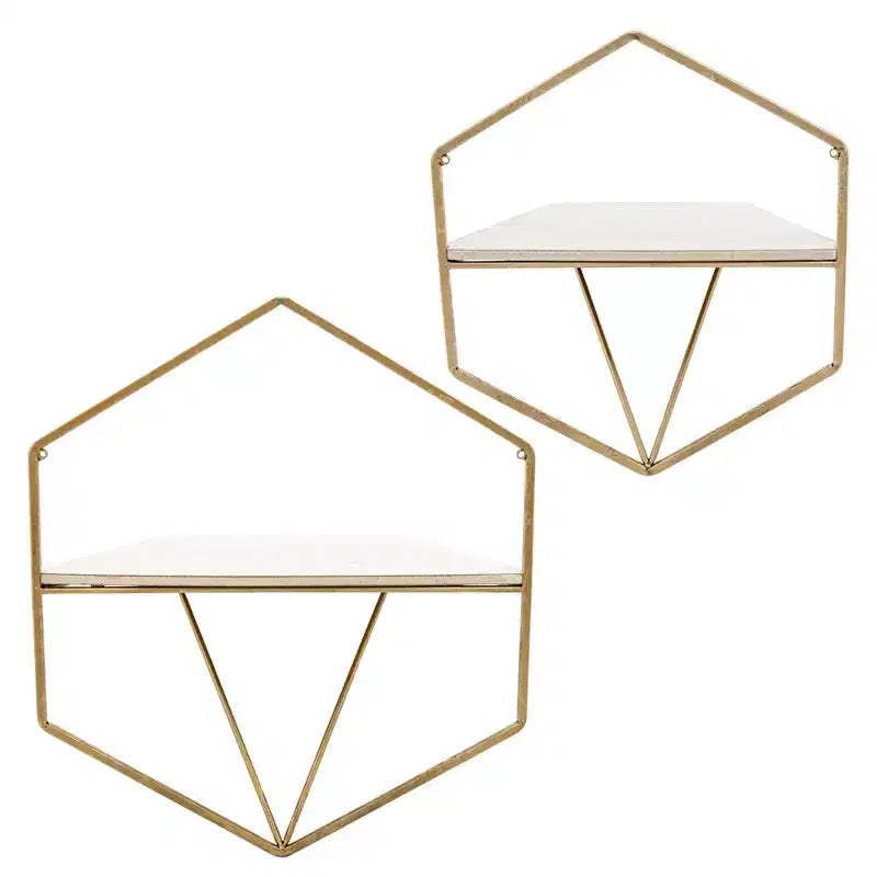 Mobile portaoggetti sospeso in metallo e legno con design rustico casual – Mensole geometriche da parete – Espositore sospeso per casa e ufficio – Set da 2, 20, 16