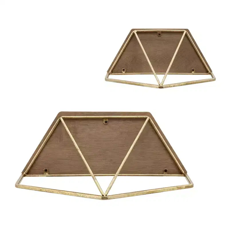 Mobile portaoggetti sospeso in metallo e legno con design rustico casual – Mensole geometriche da parete – Espositore sospeso per casa e ufficio – Set da 2, 20, 16