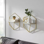 Mobile portaoggetti sospeso in metallo e legno con design rustico casual – Mensole geometriche da parete – Espositore sospeso per casa e ufficio – Set da 2, 20, 16