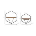 Mobile portaoggetti sospeso in metallo e legno con design rustico casual – Mensole geometriche da parete – Espositore sospeso per casa e ufficio – Set da 2, 20, 16