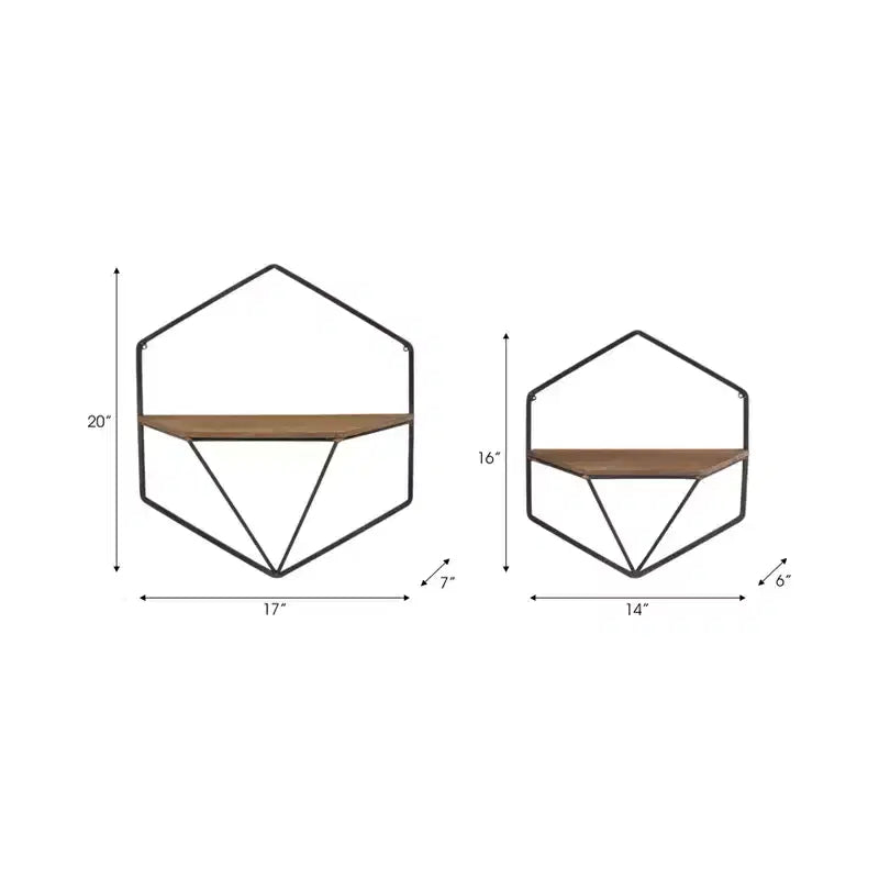 Mobile portaoggetti sospeso in metallo e legno con design rustico casual – Mensole geometriche da parete – Espositore sospeso per casa e ufficio – Set da 2, 20, 16