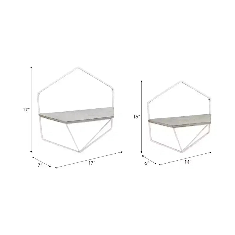 Mobile portaoggetti sospeso in metallo e legno con design rustico casual – Mensole geometriche da parete – Espositore sospeso per casa e ufficio – Set da 2, 20, 16