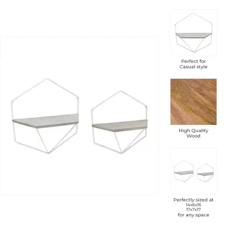 Mobile portaoggetti sospeso in metallo e legno con design rustico casual – Mensole geometriche da parete – Espositore sospeso per casa e ufficio – Set da 2, 20, 16