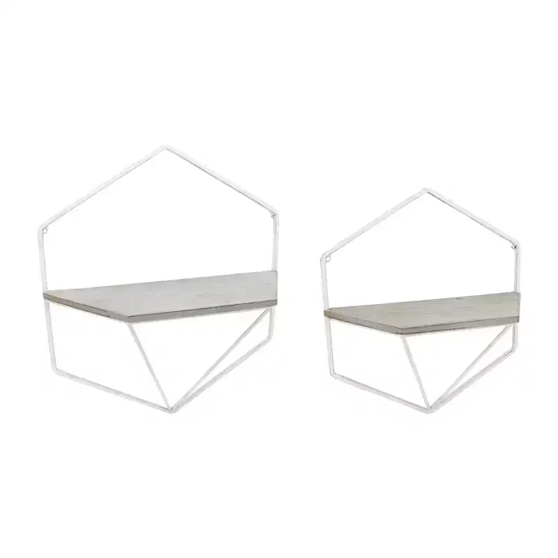 Mobile portaoggetti sospeso in metallo e legno con design rustico casual – Mensole geometriche da parete – Espositore sospeso per casa e ufficio – Set da 2, 20, 16