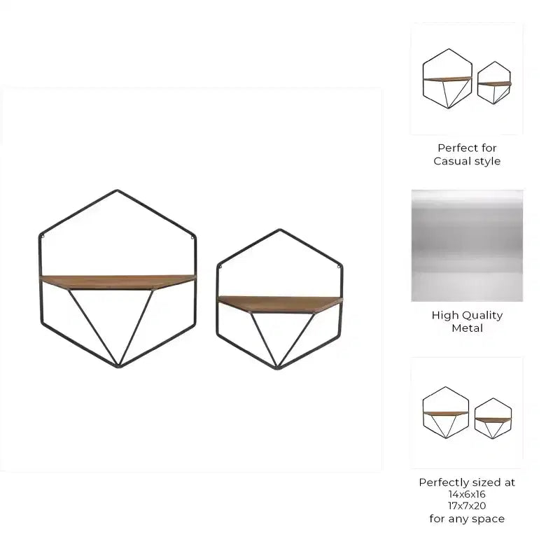 Mobile portaoggetti sospeso in metallo e legno con design rustico casual – Mensole geometriche da parete – Espositore sospeso per casa e ufficio – Set da 2, 20, 16