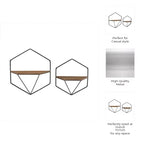 Mobile portaoggetti sospeso in metallo e legno con design rustico casual – Mensole geometriche da parete – Espositore sospeso per casa e ufficio – Set da 2, 20, 16