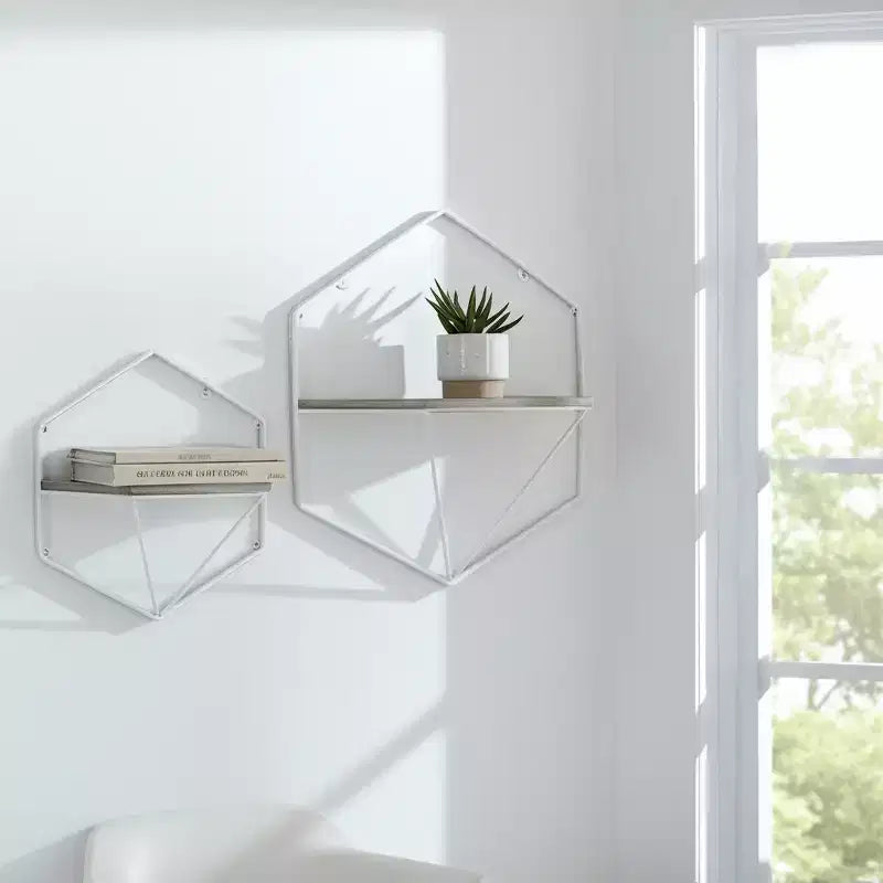 Mobile portaoggetti sospeso in metallo e legno con design rustico casual – Mensole geometriche da parete – Espositore sospeso per casa e ufficio – Set da 2, 20, 16