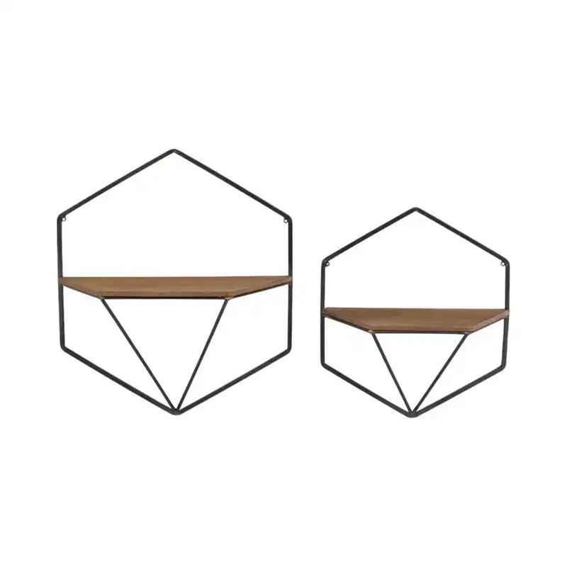 Mobile portaoggetti sospeso in metallo e legno con design rustico casual – Mensole geometriche da parete – Espositore sospeso per casa e ufficio – Set da 2, 20, 16
