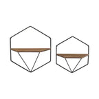 Mobile portaoggetti sospeso in metallo e legno con design rustico casual – Mensole geometriche da parete – Espositore sospeso per casa e ufficio – Set da 2, 20, 16