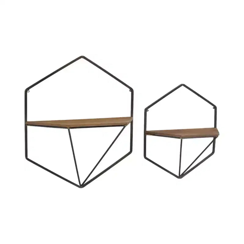 Mobile portaoggetti sospeso in metallo e legno con design rustico casual – Mensole geometriche da parete – Espositore sospeso per casa e ufficio – Set da 2, 20, 16