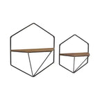Mobile portaoggetti sospeso in metallo e legno con design rustico casual – Mensole geometriche da parete – Espositore sospeso per casa e ufficio – Set da 2, 20, 16