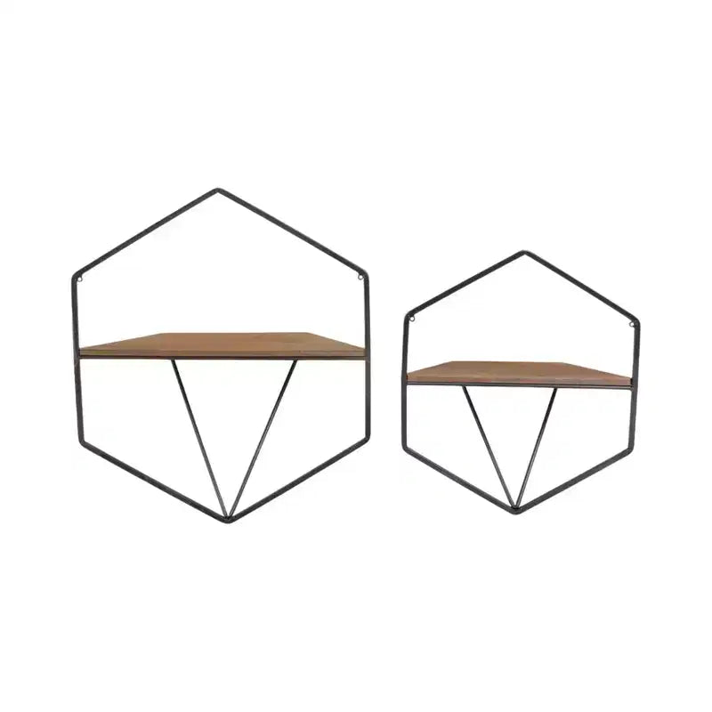 Mobile portaoggetti sospeso in metallo e legno con design rustico casual – Mensole geometriche da parete – Espositore sospeso per casa e ufficio – Set da 2, 20, 16