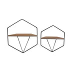 Mobile portaoggetti sospeso in metallo e legno con design rustico casual – Mensole geometriche da parete – Espositore sospeso per casa e ufficio – Set da 2, 20, 16