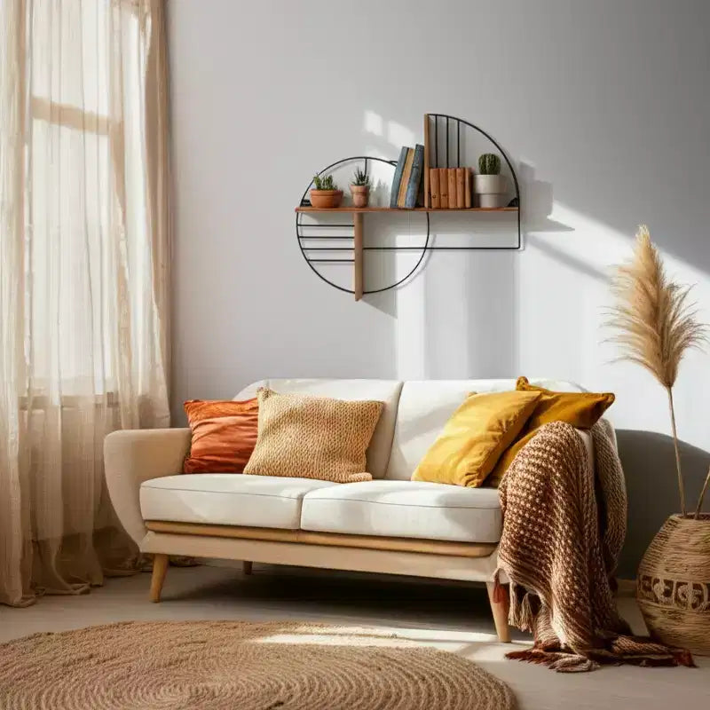 Mensola a Muro - Metallo Geometrico e Legno - Mensola Fluttuante Moderna per Casa e Ufficio - Robusta Struttura in Ferro - Decorazione Elegante per Camera da Letto e Soggiorno