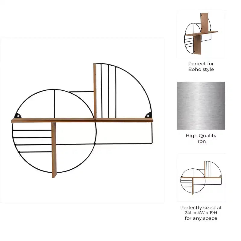Mensola a Muro - Metallo Geometrico e Legno - Mensola Fluttuante Moderna per Casa e Ufficio - Robusta Struttura in Ferro - Decorazione Elegante per Camera da Letto e Soggiorno