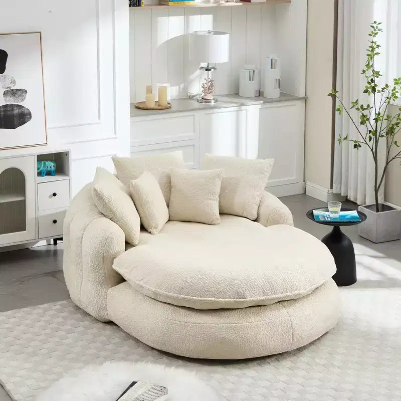 Pouf a Sacco in ciniglia Ovale e Oversize con 3 Cuscini Grandi e 2 Piccoli e Schienale Avvolgente per Adulti