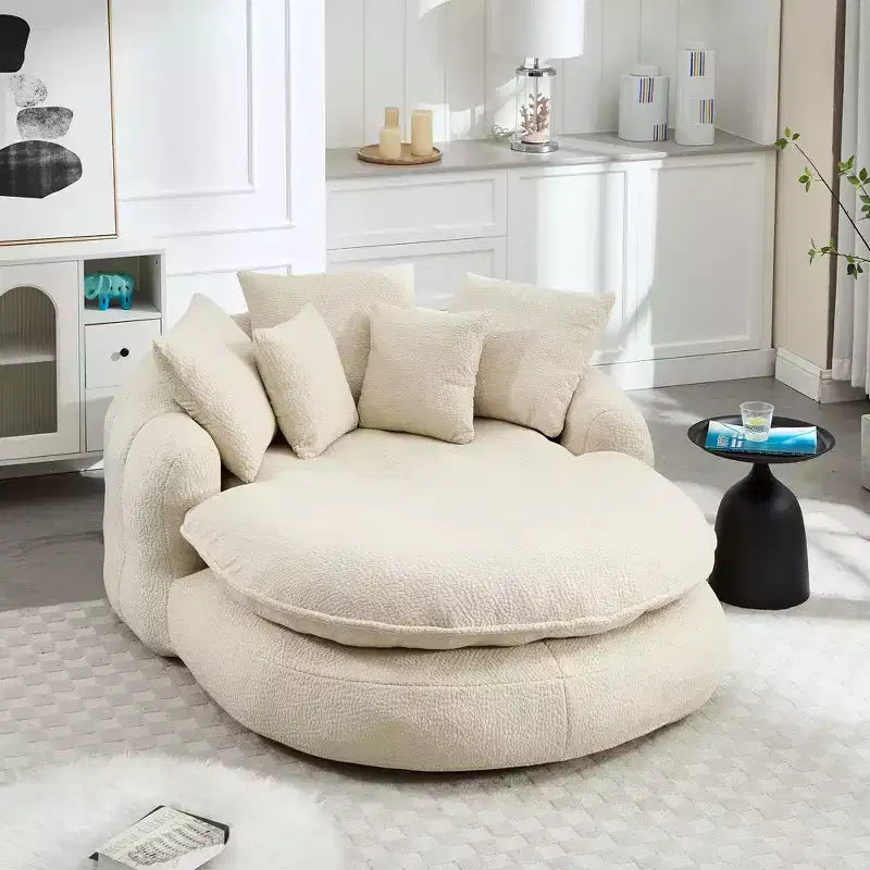 Pouf a Sacco in ciniglia Ovale e Oversize con 3 Cuscini Grandi e 2 Piccoli e Schienale Avvolgente per Adulti