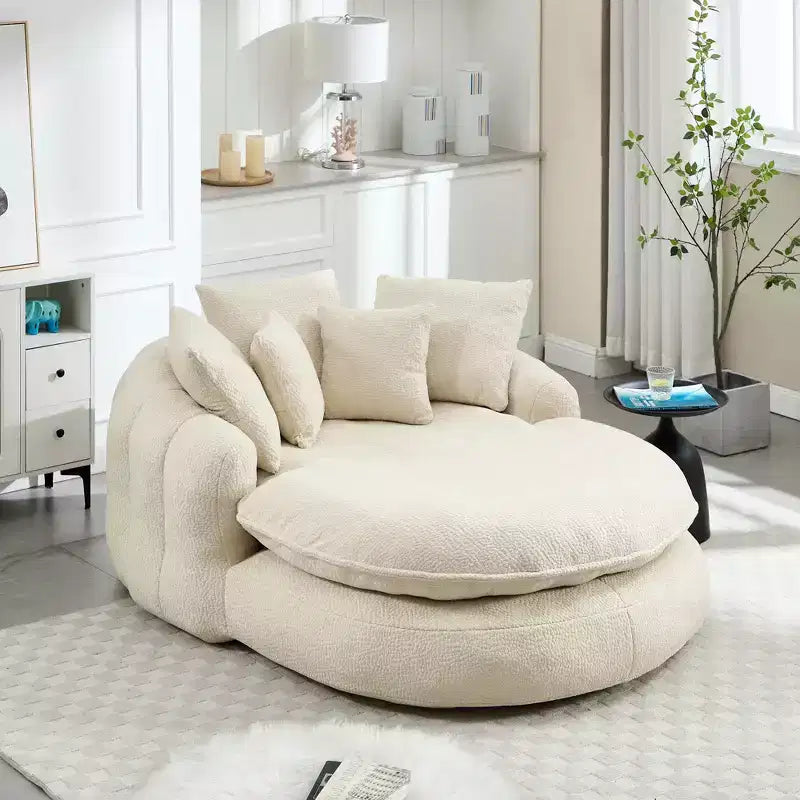 Pouf a Sacco in ciniglia Ovale e Oversize con 3 Cuscini Grandi e 2 Piccoli e Schienale Avvolgente per Adulti