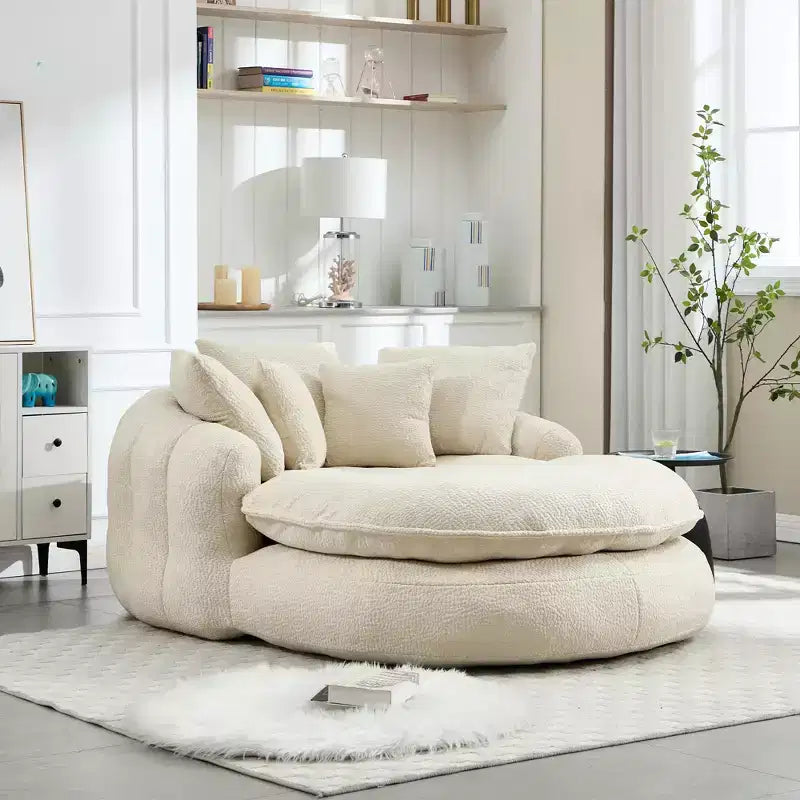 Pouf a Sacco in ciniglia Ovale e Oversize con 3 Cuscini Grandi e 2 Piccoli e Schienale Avvolgente per Adulti