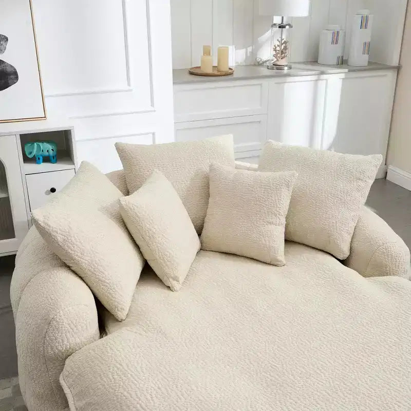 Pouf a Sacco in ciniglia Ovale e Oversize con 3 Cuscini Grandi e 2 Piccoli e Schienale Avvolgente per Adulti