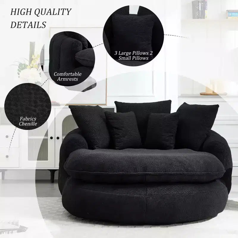 Pouf a Sacco in ciniglia Ovale e Oversize con 3 Cuscini Grandi e 2 Piccoli e Schienale Avvolgente per Adulti