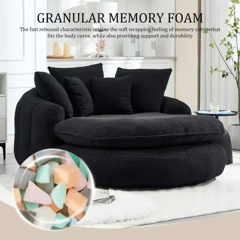 Pouf a Sacco in ciniglia Ovale e Oversize con 3 Cuscini Grandi e 2 Piccoli e Schienale Avvolgente per Adulti
