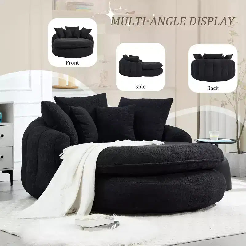 Pouf a Sacco in ciniglia Ovale e Oversize con 3 Cuscini Grandi e 2 Piccoli e Schienale Avvolgente per Adulti