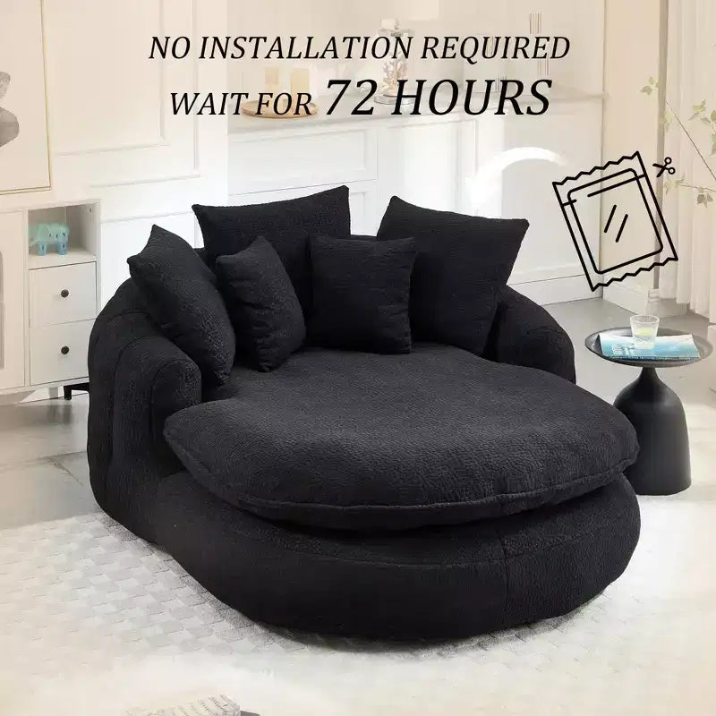 Pouf a Sacco in ciniglia Ovale e Oversize con 3 Cuscini Grandi e 2 Piccoli e Schienale Avvolgente per Adulti