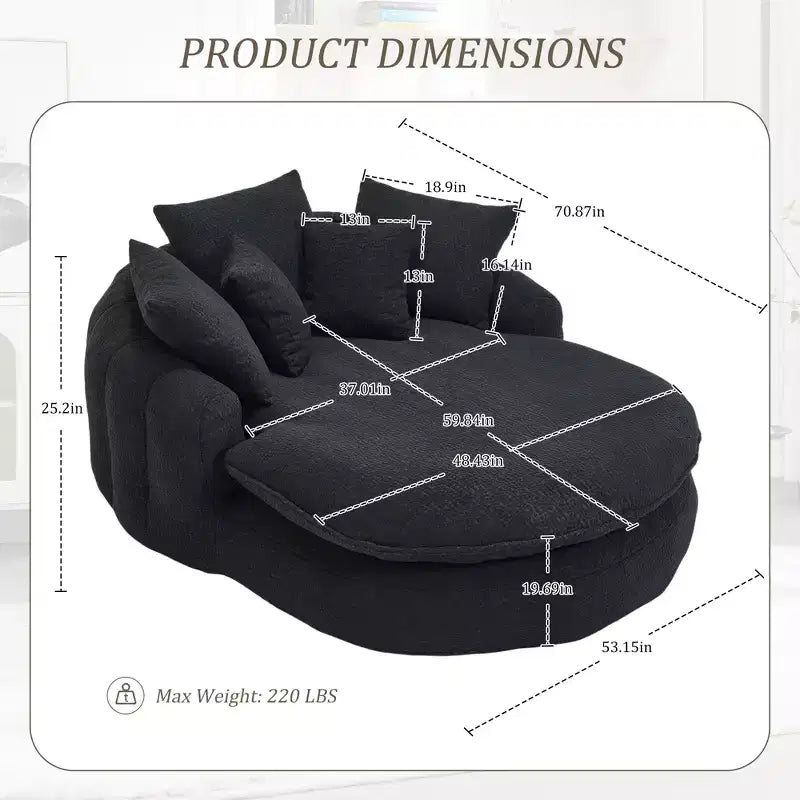 Pouf a Sacco in ciniglia Ovale e Oversize con 3 Cuscini Grandi e 2 Piccoli e Schienale Avvolgente per Adulti