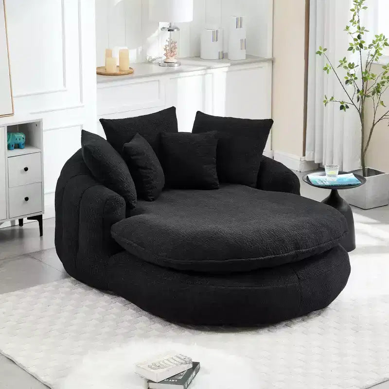 Pouf a Sacco in ciniglia Ovale e Oversize con 3 Cuscini Grandi e 2 Piccoli e Schienale Avvolgente per Adulti