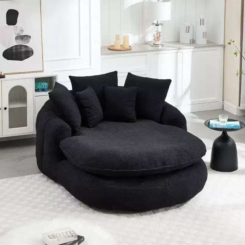 Pouf a Sacco in ciniglia Ovale e Oversize con 3 Cuscini Grandi e 2 Piccoli e Schienale Avvolgente per Adulti