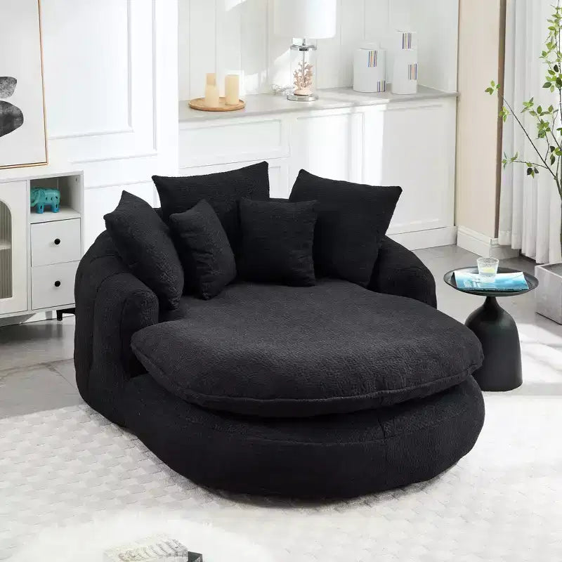 Pouf a Sacco in ciniglia Ovale e Oversize con 3 Cuscini Grandi e 2 Piccoli e Schienale Avvolgente per Adulti