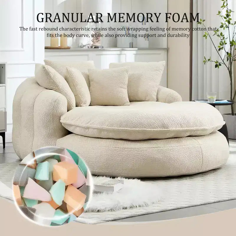 Pouf a Sacco in ciniglia Ovale e Oversize con 3 Cuscini Grandi e 2 Piccoli e Schienale Avvolgente per Adulti