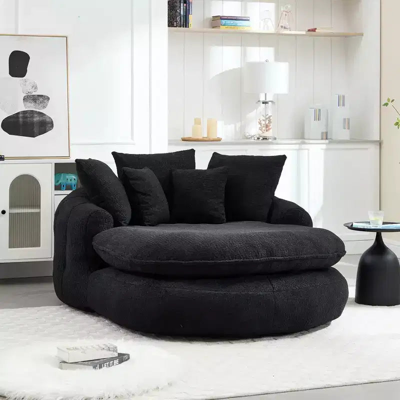 Pouf a Sacco in ciniglia Ovale e Oversize con 3 Cuscini Grandi e 2 Piccoli e Schienale Avvolgente per Adulti