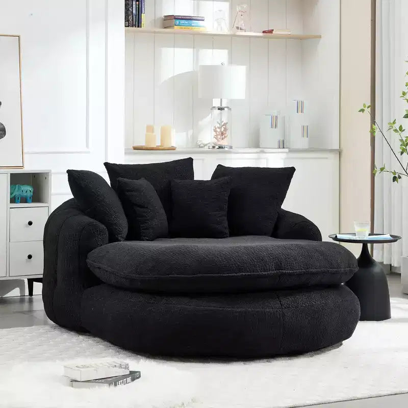 Pouf a Sacco in ciniglia Ovale e Oversize con 3 Cuscini Grandi e 2 Piccoli e Schienale Avvolgente per Adulti